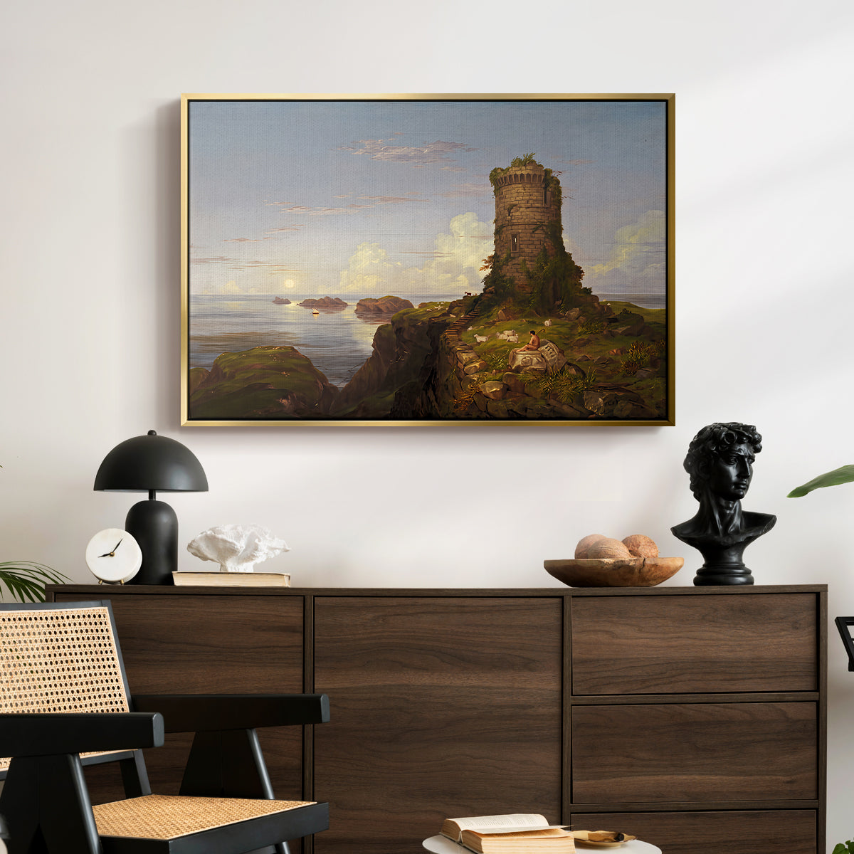 Italian Coast Scene with Ruined Tower, 1838 - Floater Framed Canvas Print