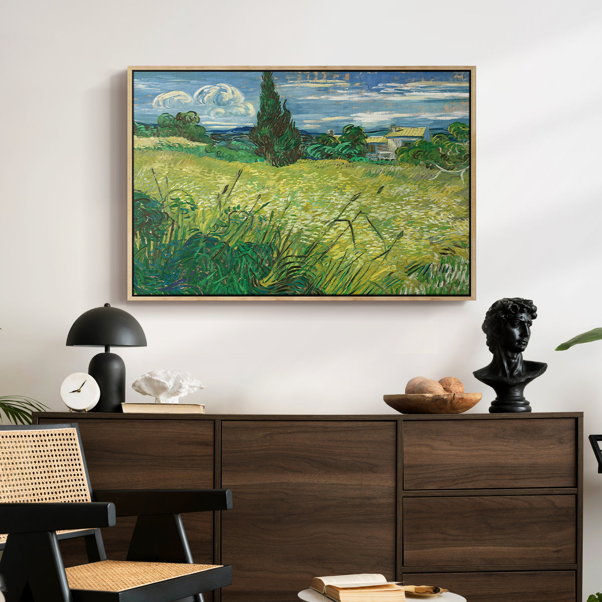 Green Wheat Field with Cypress, 1889 - Floater Framed Canvas Print