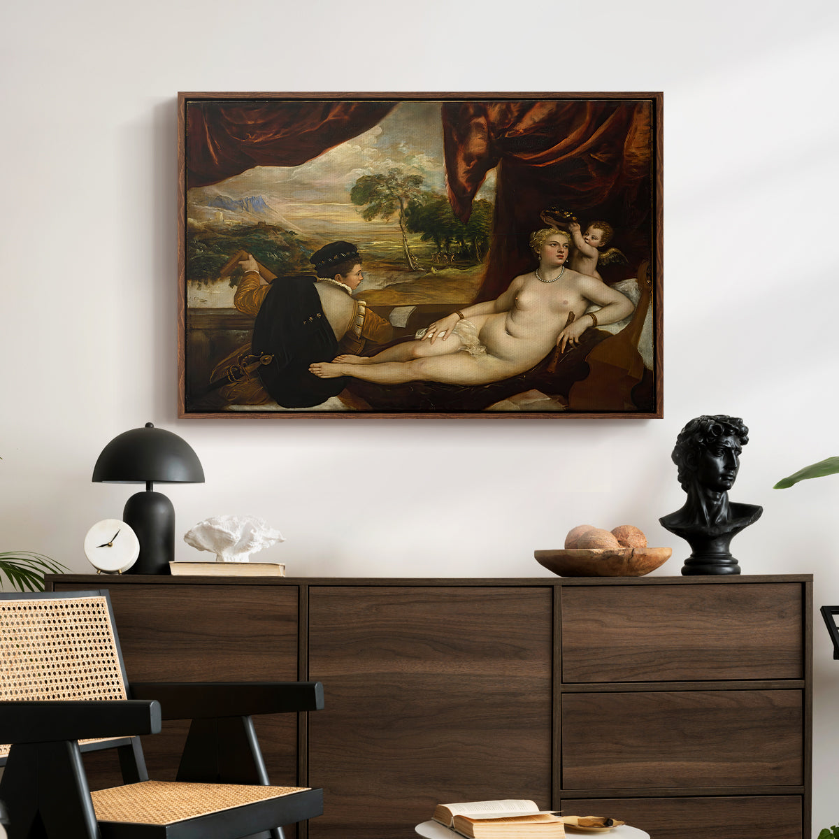 Venus and the Lute Player, c. 1565-1570 - Floater Framed Canvas Print