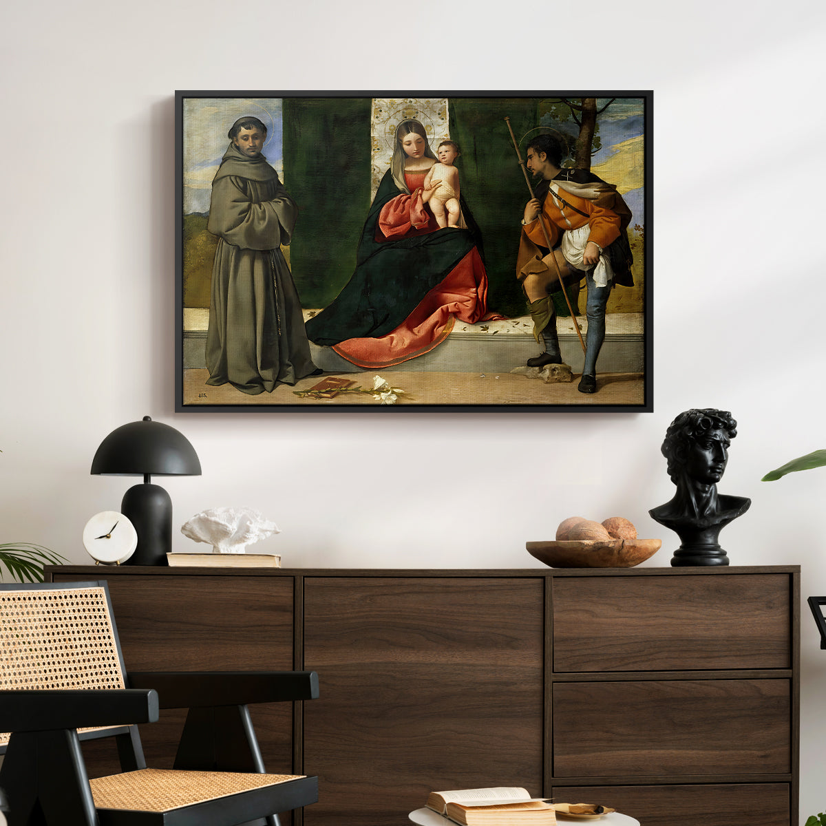 Madonna and Child with Saints Anthony of Padua and Roch, c. 1510 - Floater Framed Canvas Print