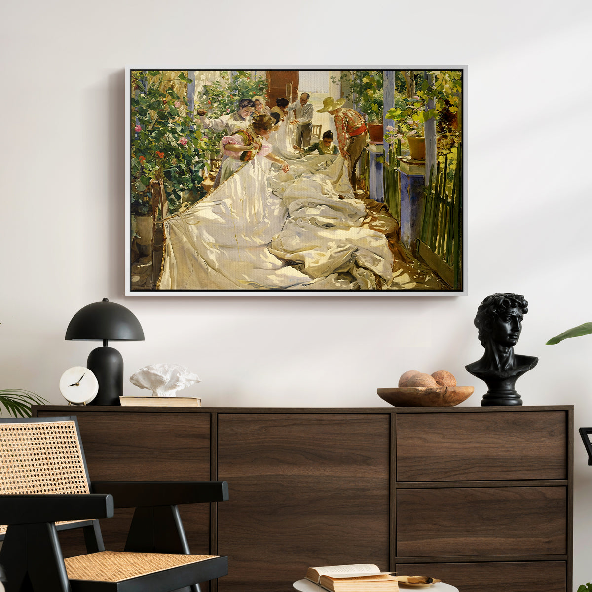 Sewing the Sail, 1896 - Floater Framed Canvas Print