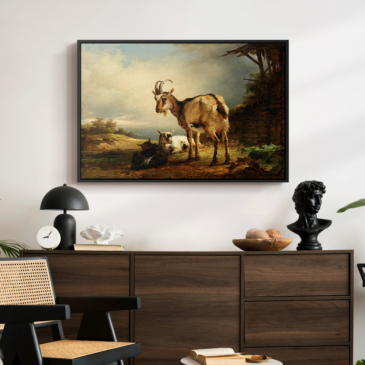 A Goat with Two Kids - Floater Framed Canvas Print