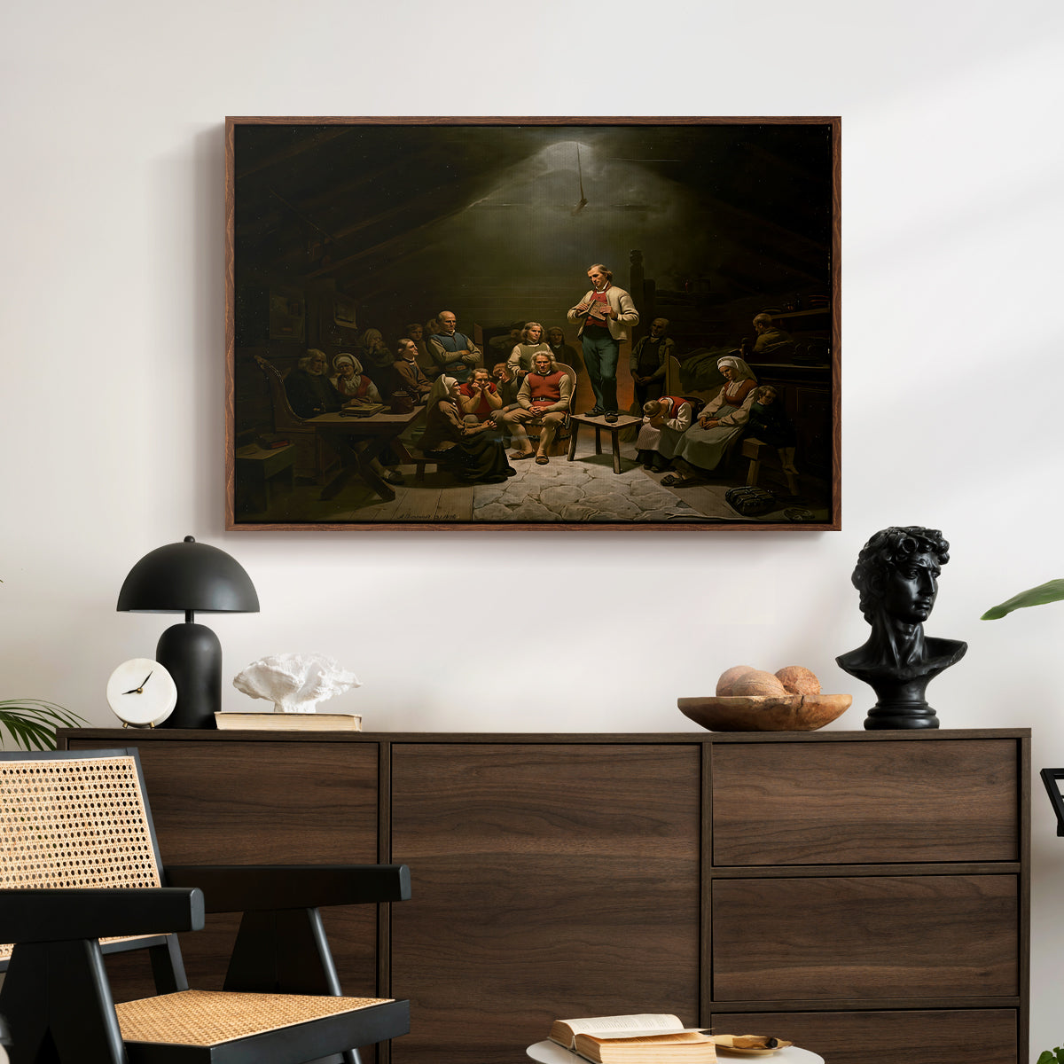 Low Church Devotion (Haugianerne), 1848 - Floater Framed Canvas Print