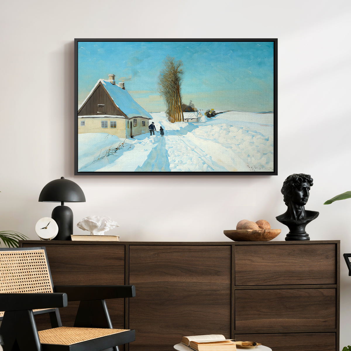 Shoveling Snow on a Beautiful Winter Day, c. 1898 - Floater Framed Canvas Print