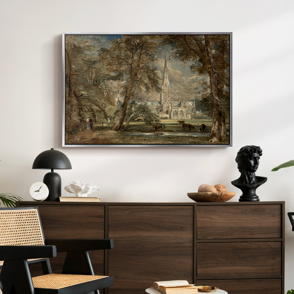 Salisbury Cathedral from the Bishop's Grounds, c. 1822-1823 - Floater Framed Canvas Print