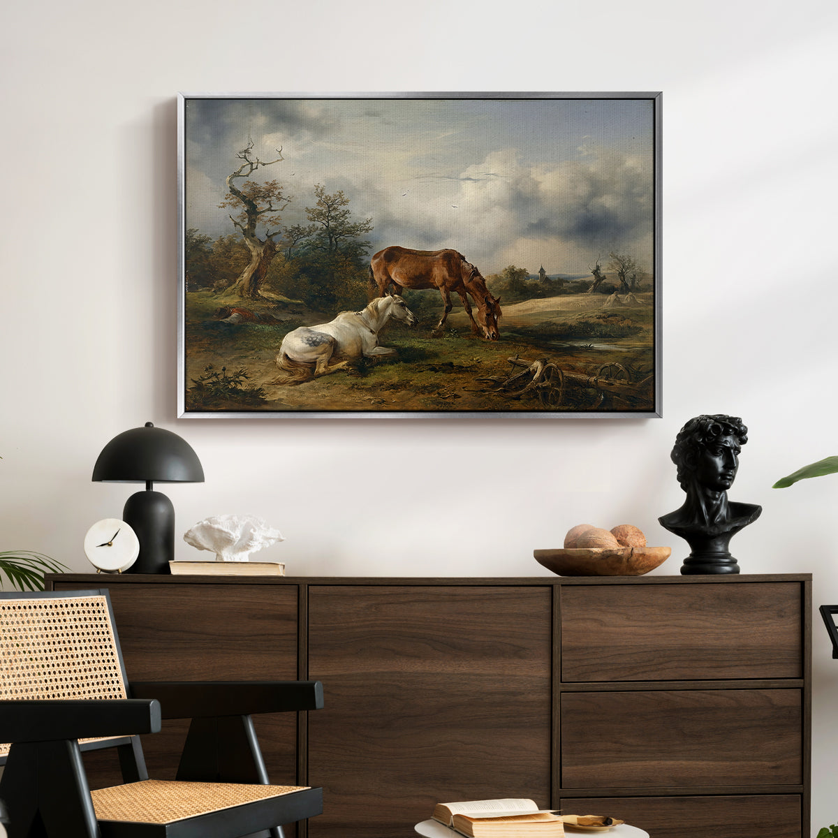 Two Horses on the Pasture, c. 1825 - Floater Framed Canvas Print