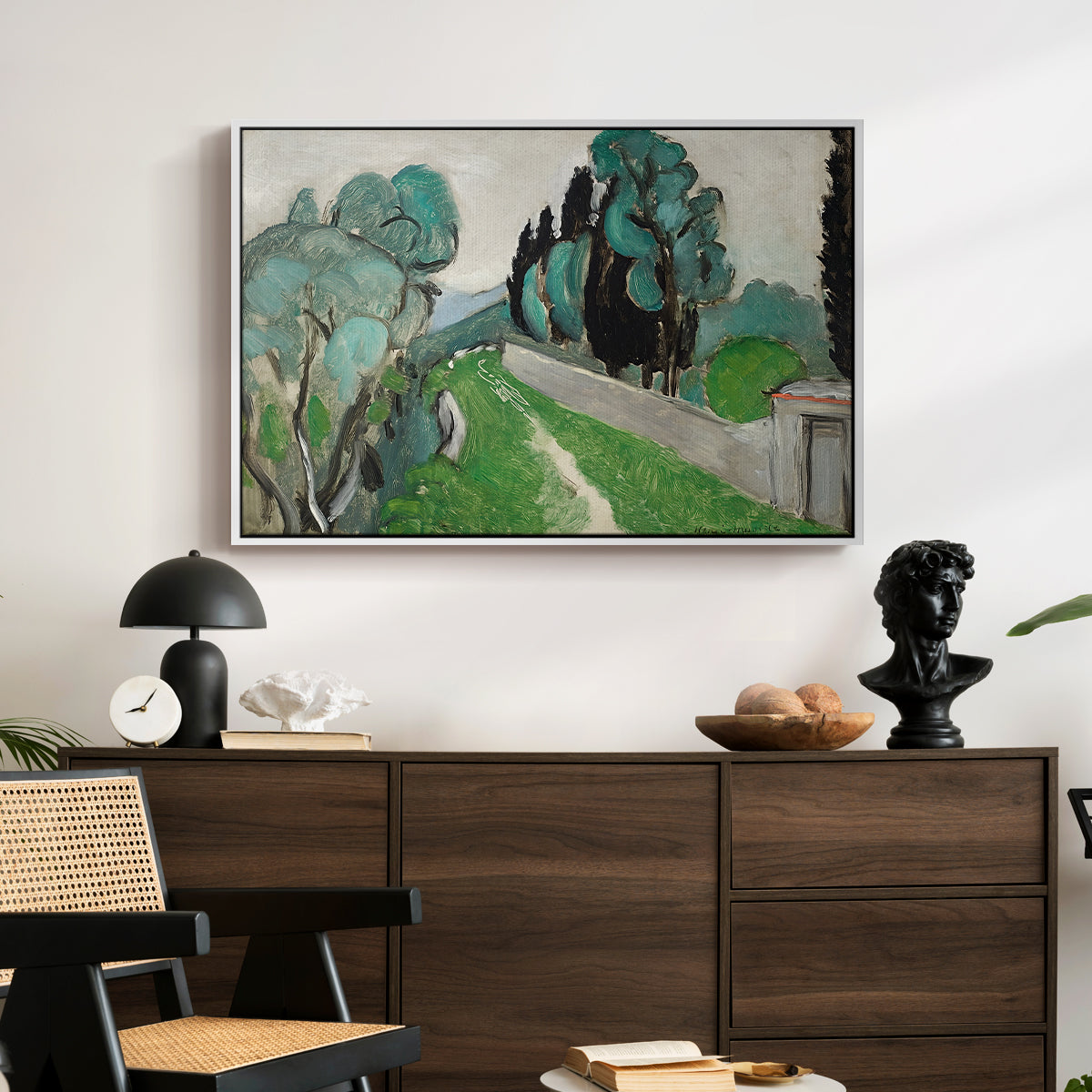 Landscape with Cypresses and Olive Trees near Nice, c. 1918 - Floater Framed Canvas Print