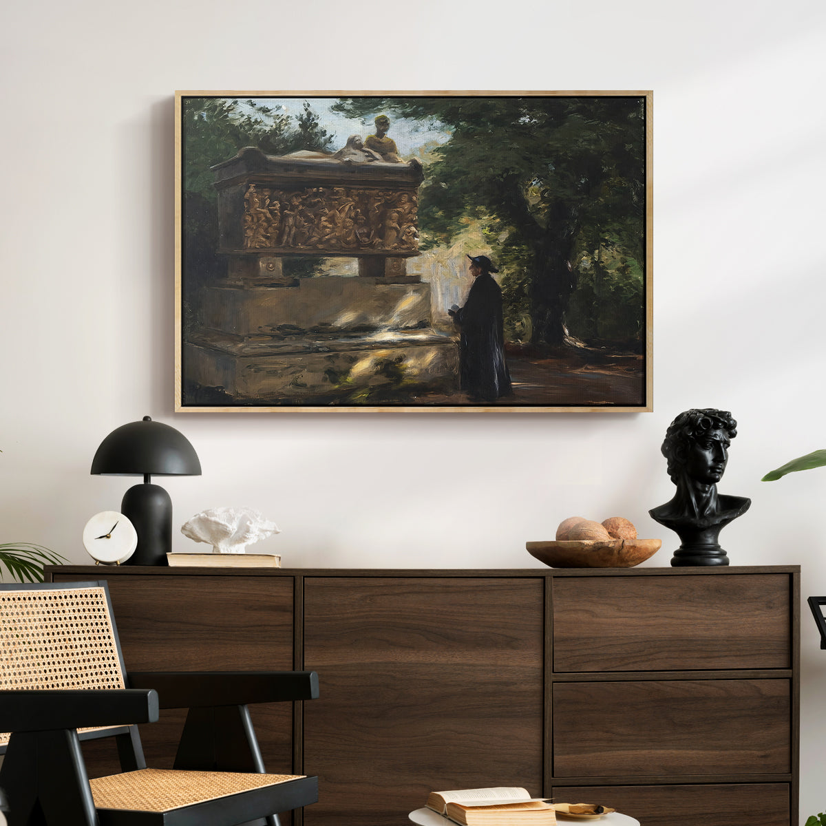 A Catholic Priest in Front of a Sarcophagus, c. 1857 - Floater Framed Canvas Print