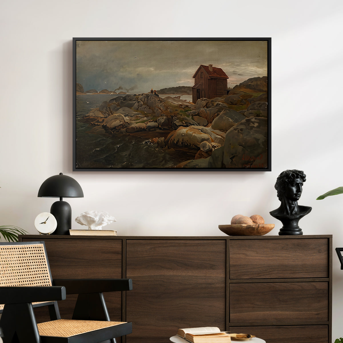 A Fisherman's Home, Lillesand, 1858 - Floater Framed Canvas Print