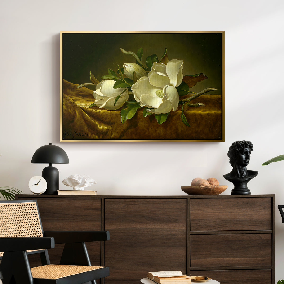 Magnolias on Gold Velvet Cloth, c. 1888-1890 - Floater Framed Canvas Print