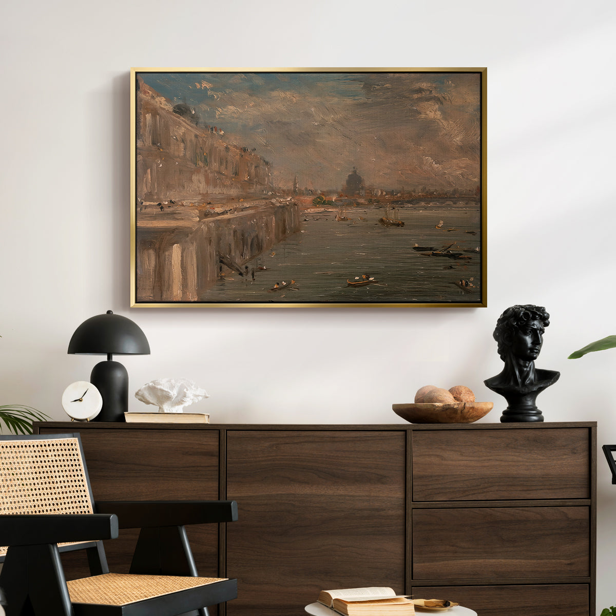 Somerset House Terrace from Waterloo Bridge, c. 1819 - Floater Framed Canvas Print