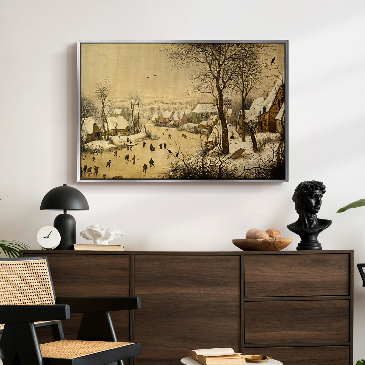 Winter Landscape with Skaters and Bird Trap, 1565 - Floater Framed Canvas Print