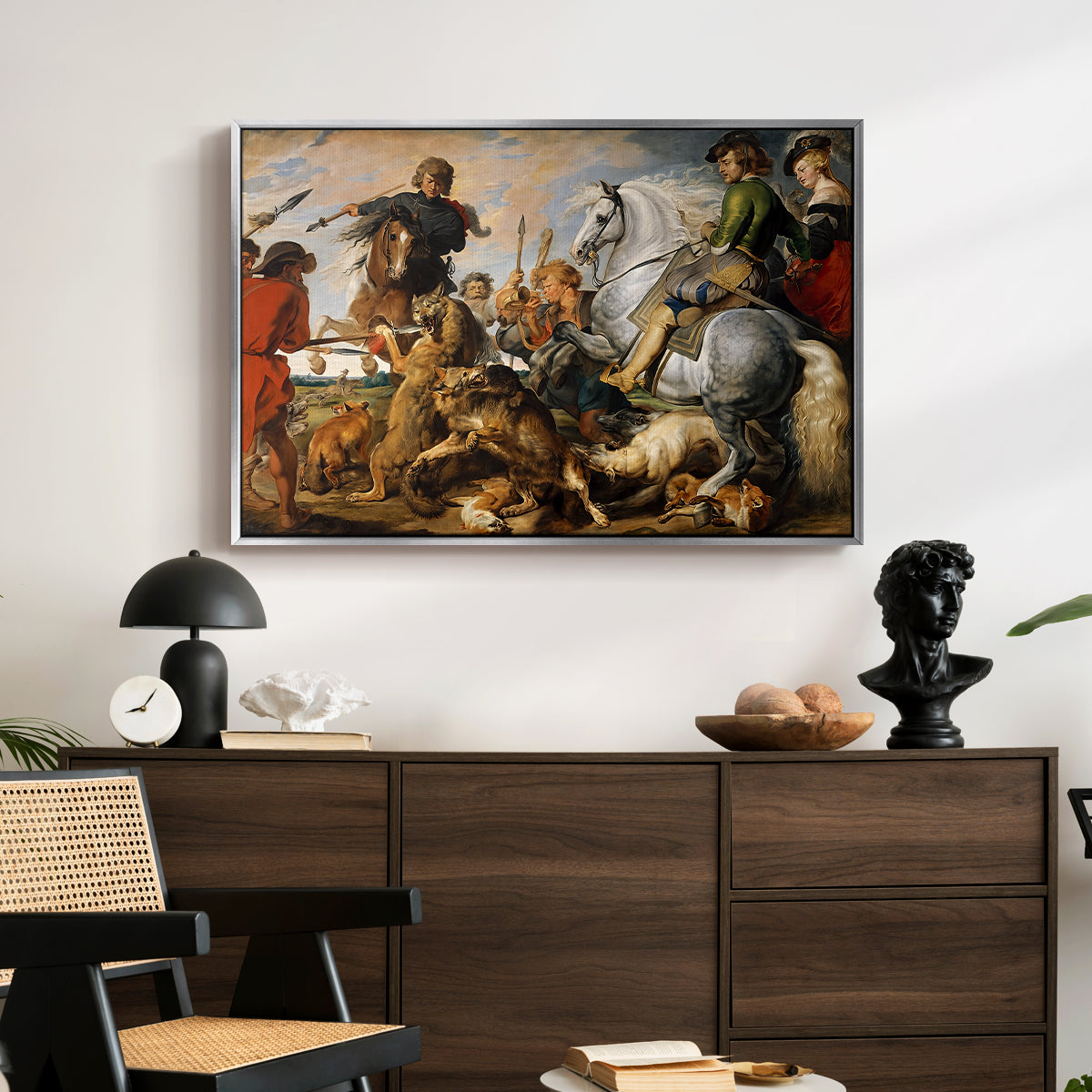 The Wolf and Fox Hunt, c. 1616 - Floater Framed Canvas Print