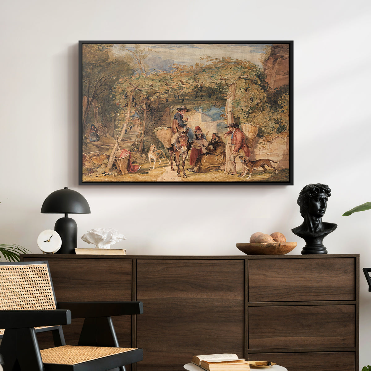 Figures and Animals in a Vineyard, c. 1829 - Floater Framed Canvas Print