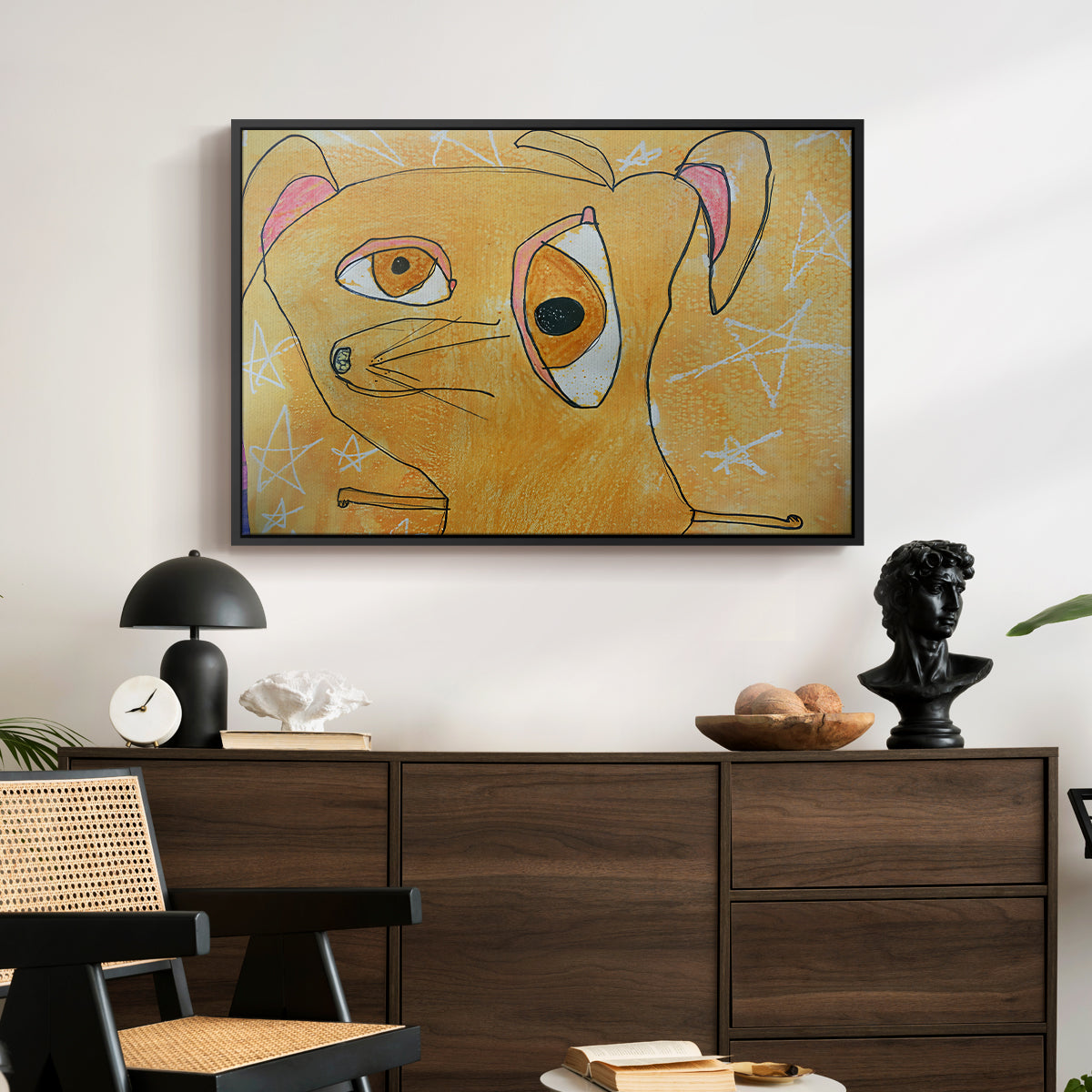 Cubist Dog with Stars (Student Art) - Floater Framed Canvas Print