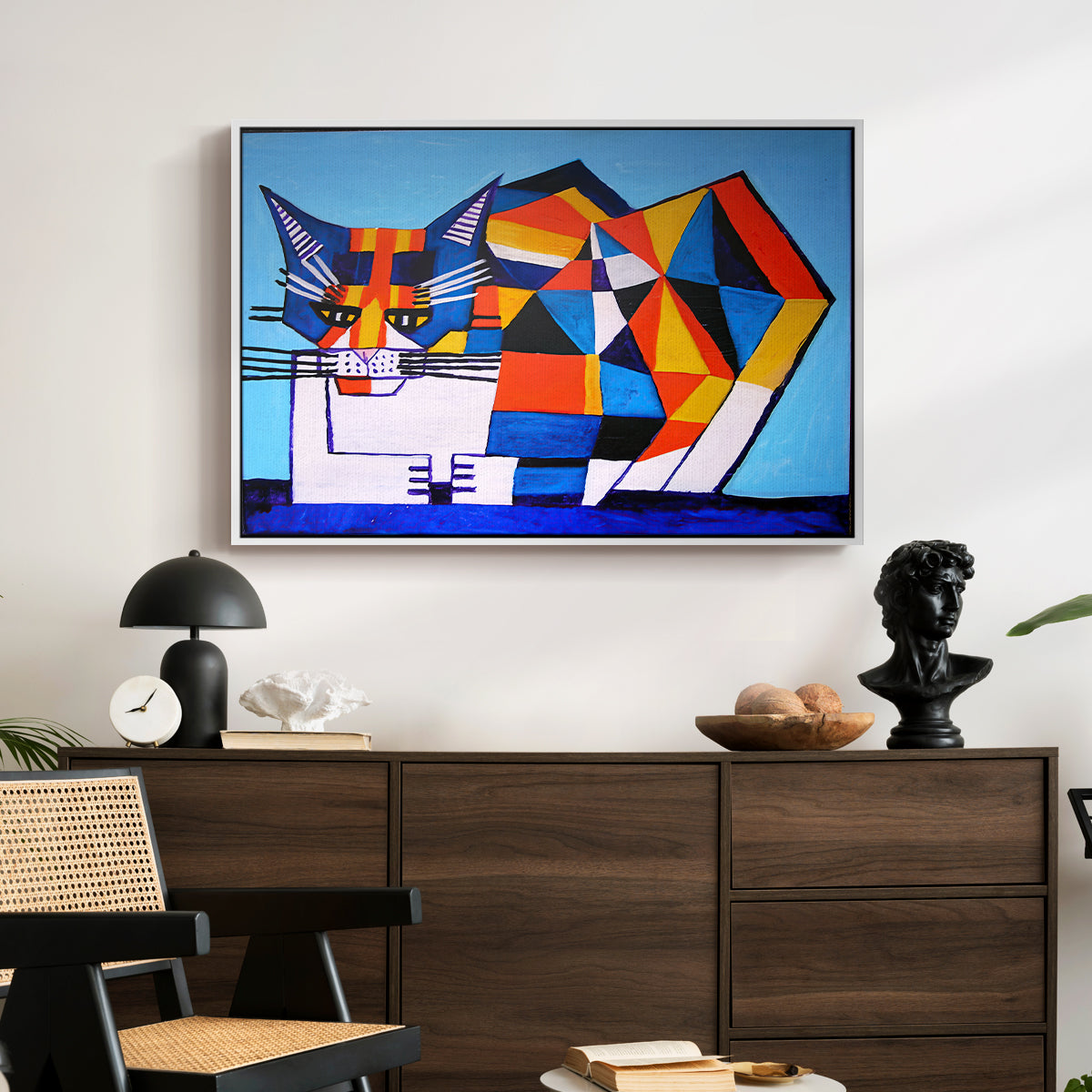 Cassie Thinking about Cubism - Floater Framed Canvas Print