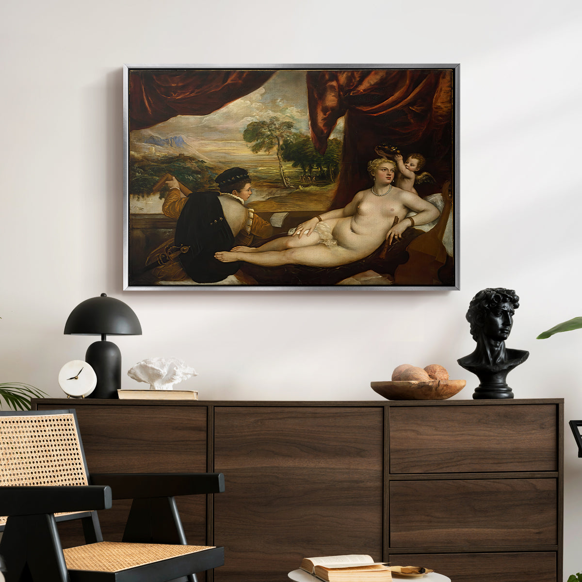 Venus and the Lute Player, c. 1565-1570 - Floater Framed Canvas Print