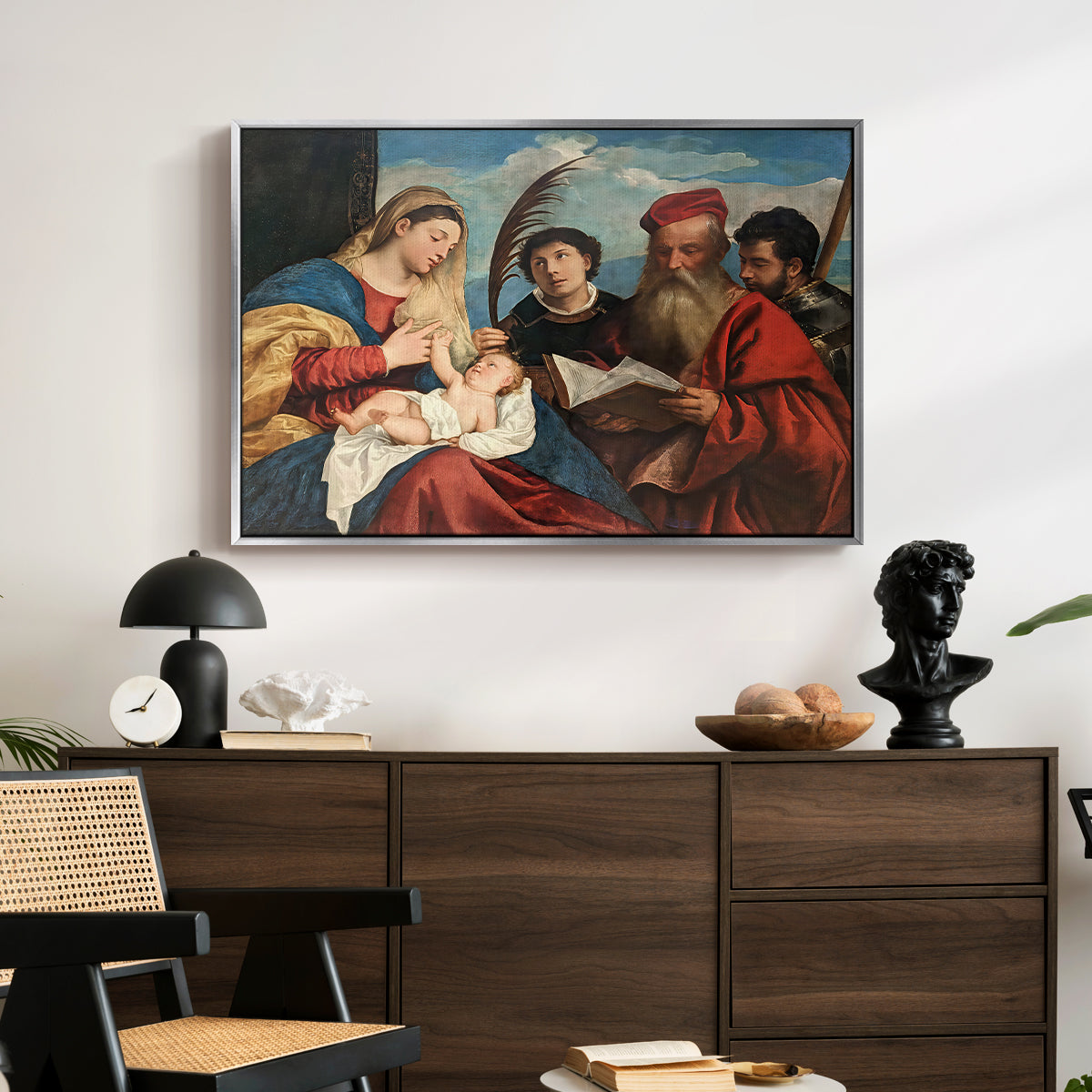 Mary and Child with Saints Stephen, Jerome and Maurice, c. 1510 - Floater Framed Canvas Print