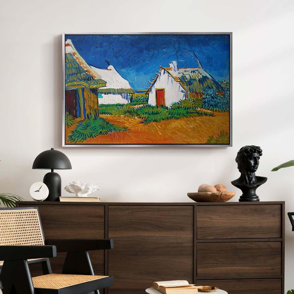 Three White Cottages at Saintes-Maries, 1888 - Floater Framed Canvas Print