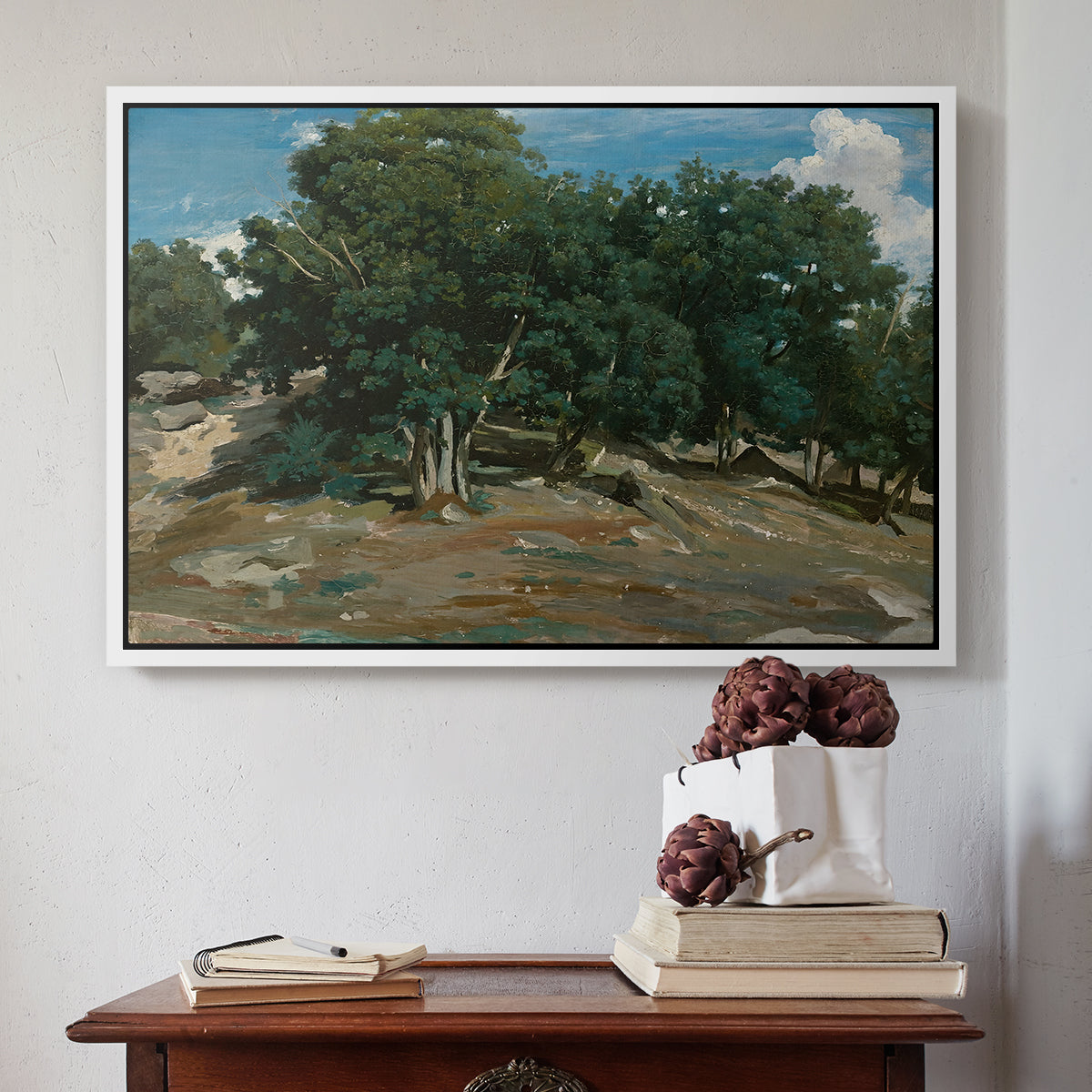 Fontainebleau: Oak Trees at Bas-Bréau, c. 1830-1835 - Floater Framed Canvas Print