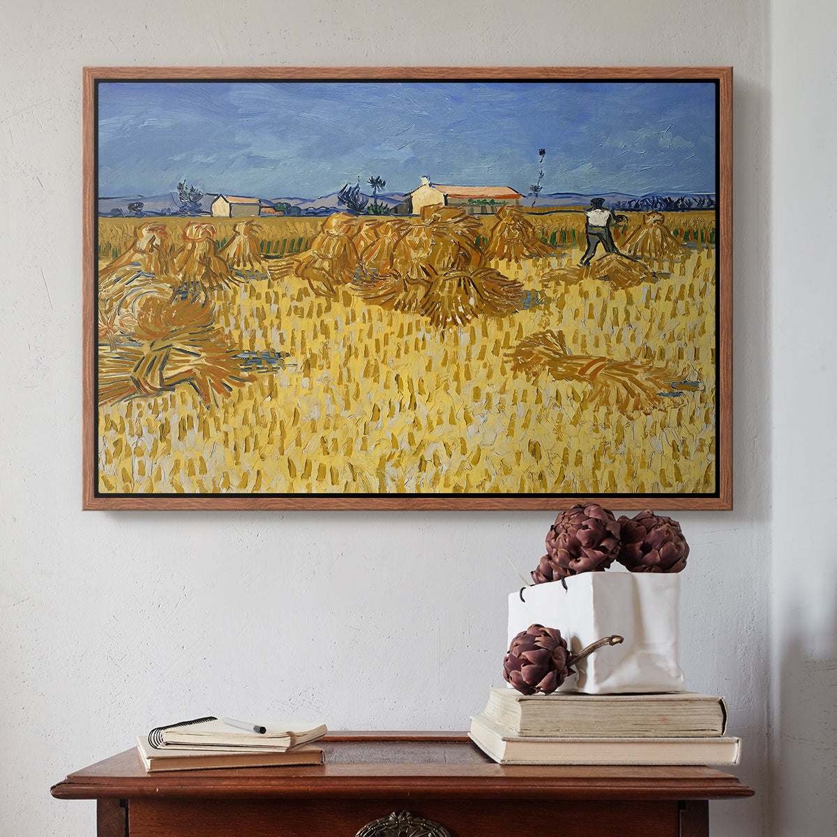 Wheat Field with Sheaves (Harvest in Provence), 1888 - Floater Framed Canvas Print