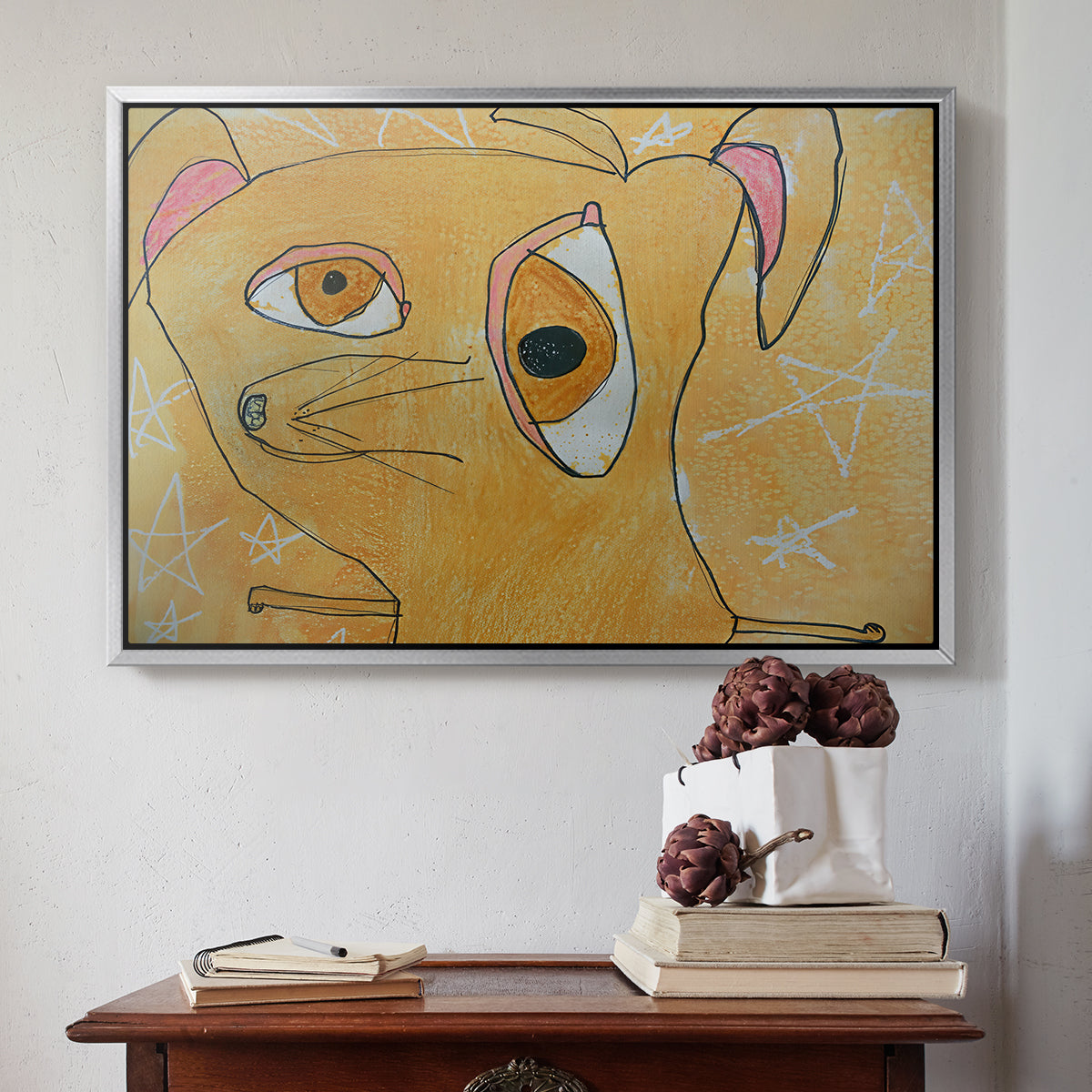 Cubist Dog with Stars (Student Art) - Floater Framed Canvas Print