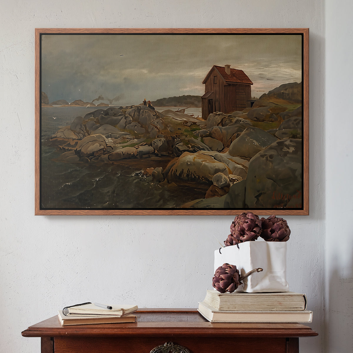 A Fisherman's Home, Lillesand, 1858 - Floater Framed Canvas Print