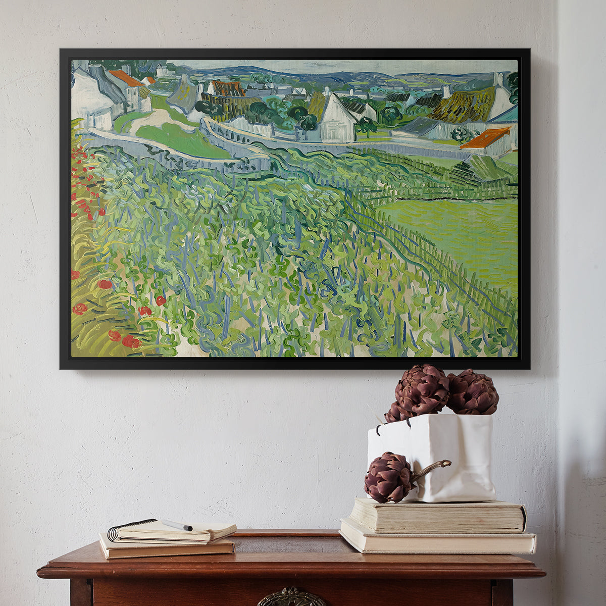 Vineyards at Auvers, 1890 - Floater Framed Canvas Print