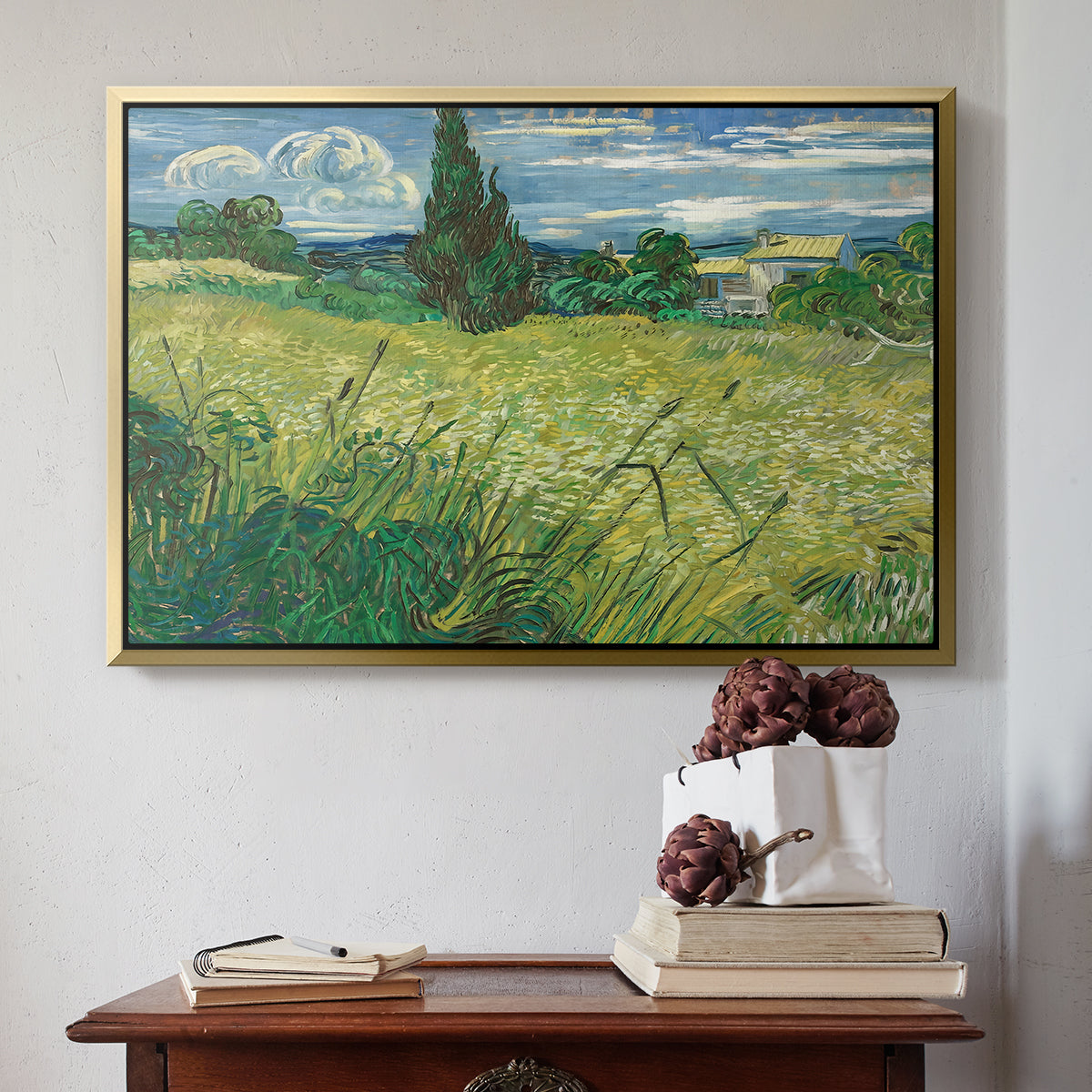 Green Wheat Field with Cypress, 1889 - Floater Framed Canvas Print