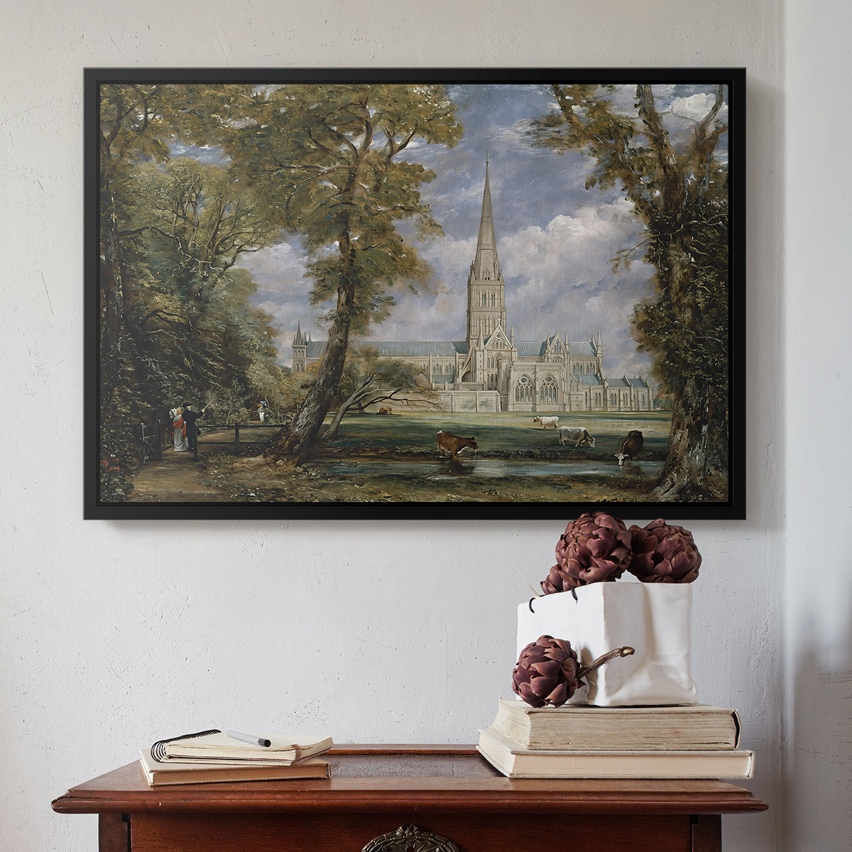 Salisbury Cathedral from the Bishop's Grounds, c. 1825 - Floater Framed Canvas Print