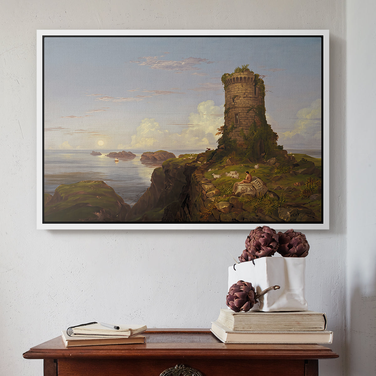 Italian Coast Scene with Ruined Tower, 1838 - Floater Framed Canvas Print