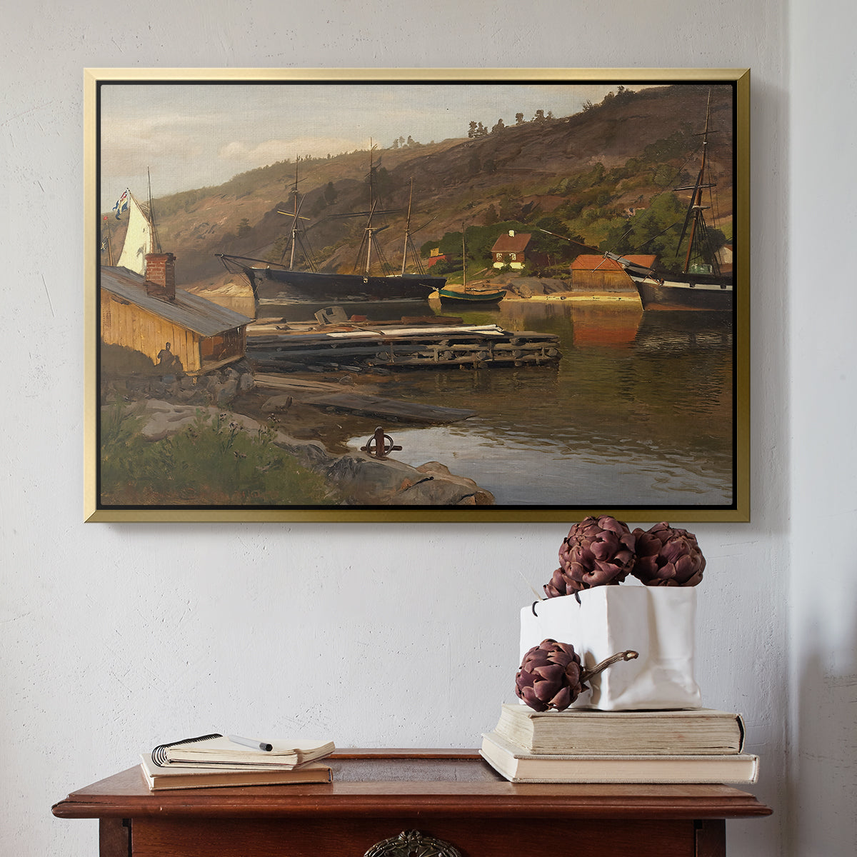 Landingsbrygge Husvik, Drøbak, 1875 - Floater Framed Canvas Print