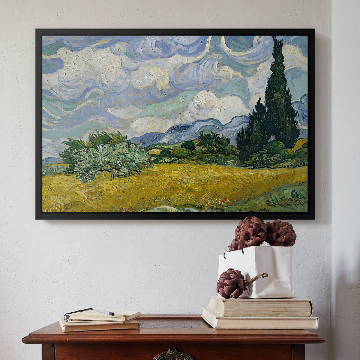 Wheat Field with Cypresses, 1889 - Floater Framed Canvas Print