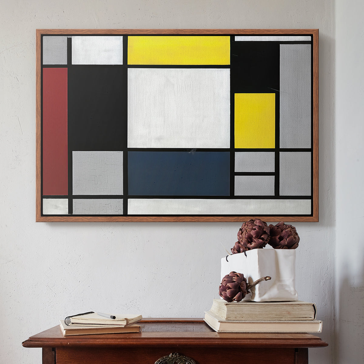Composition with Yellow, Red, Black, Blue, and Gray, 1920 - Floater Framed Canvas Print