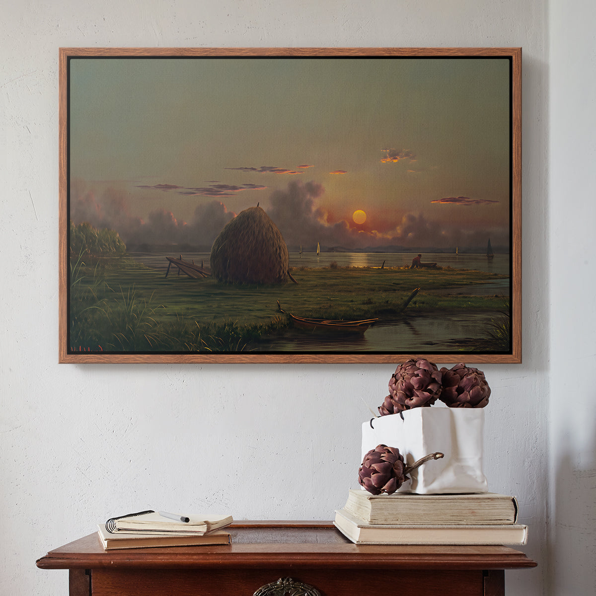 Haystack at Sunset, 1880 - Floater Framed Canvas Print