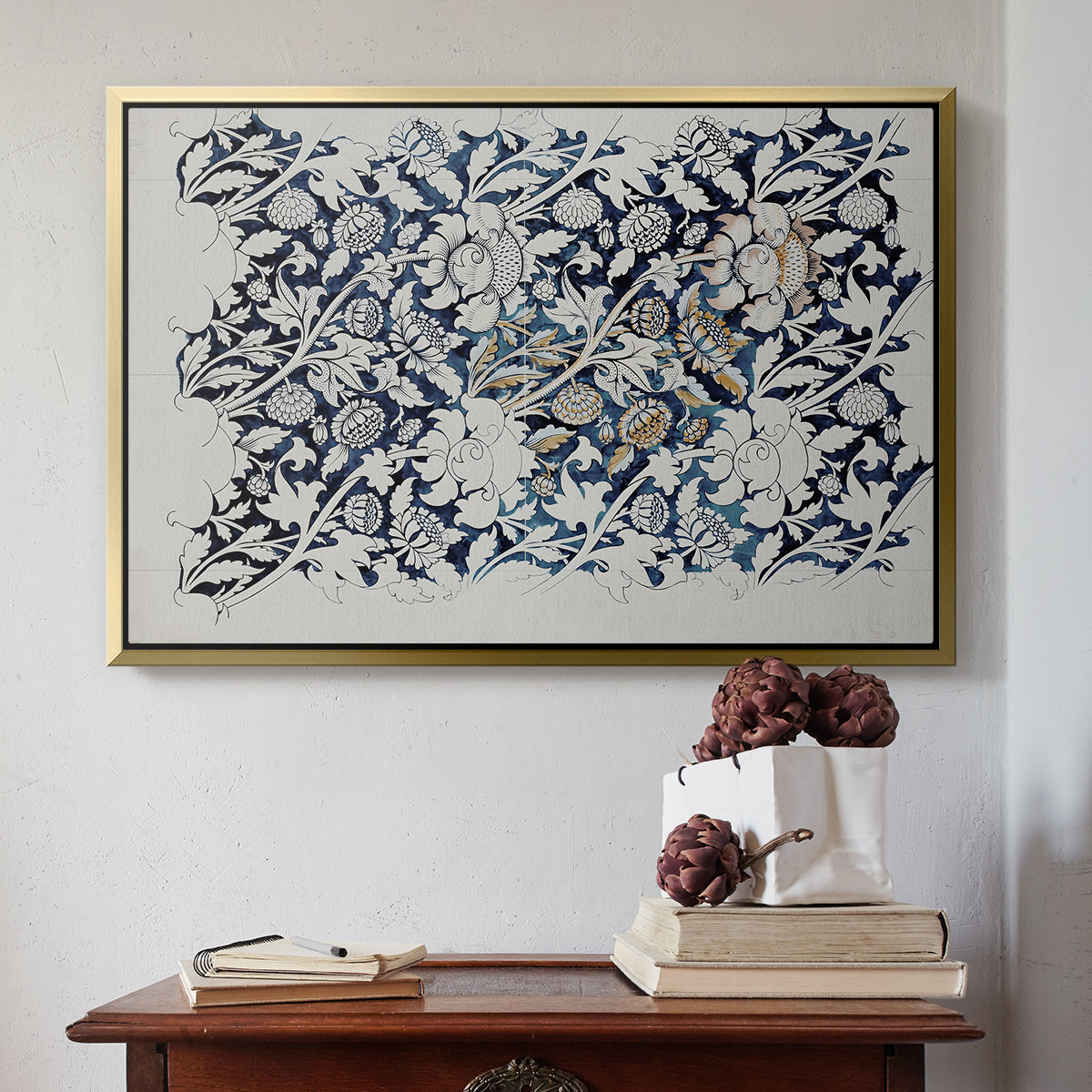 Watercolour for Printed Fabric Design: Wey, c. 1882-1883 - Floater Framed Canvas Print