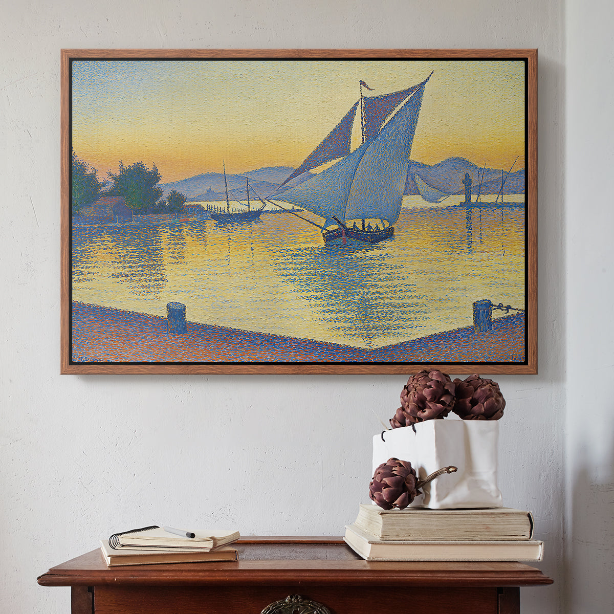 The Port at Sunset, Opus 236, Saint Tropez, 1892 - Floater Framed Canvas Print
