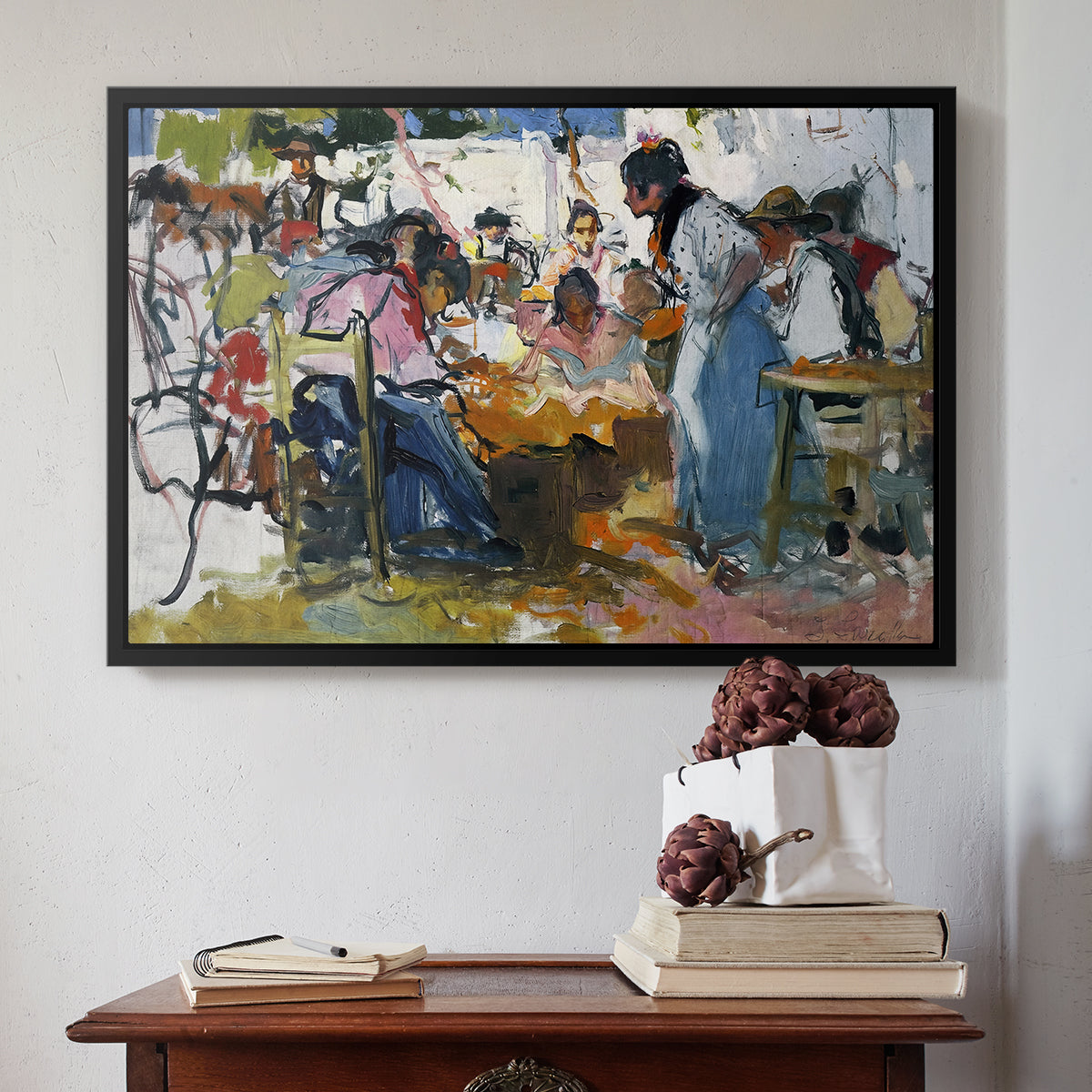 Net Menders in Valencia, 1909 - Floater Framed Canvas Print