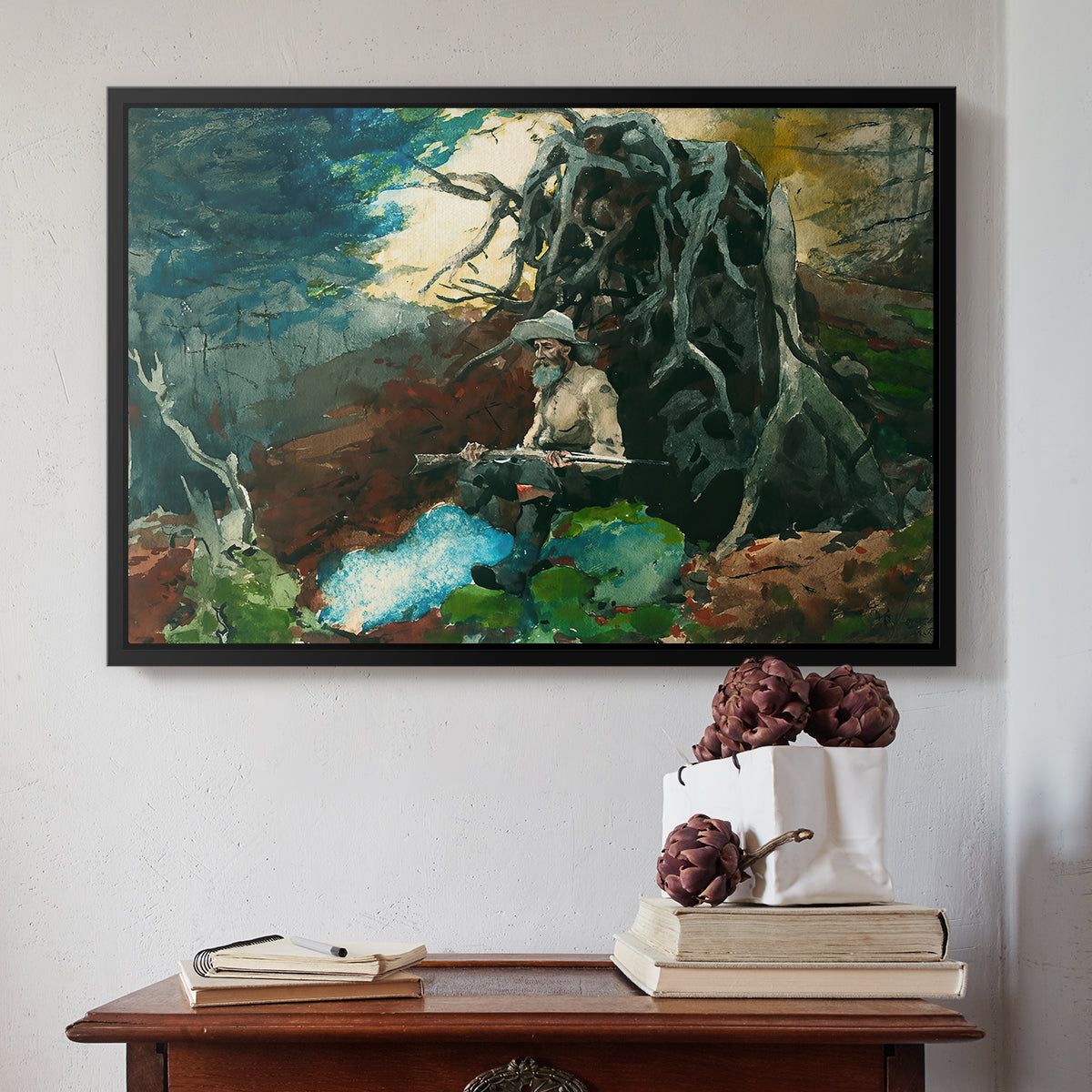 Campfire, Adirondacks, 1892 - Floater Framed Canvas Print