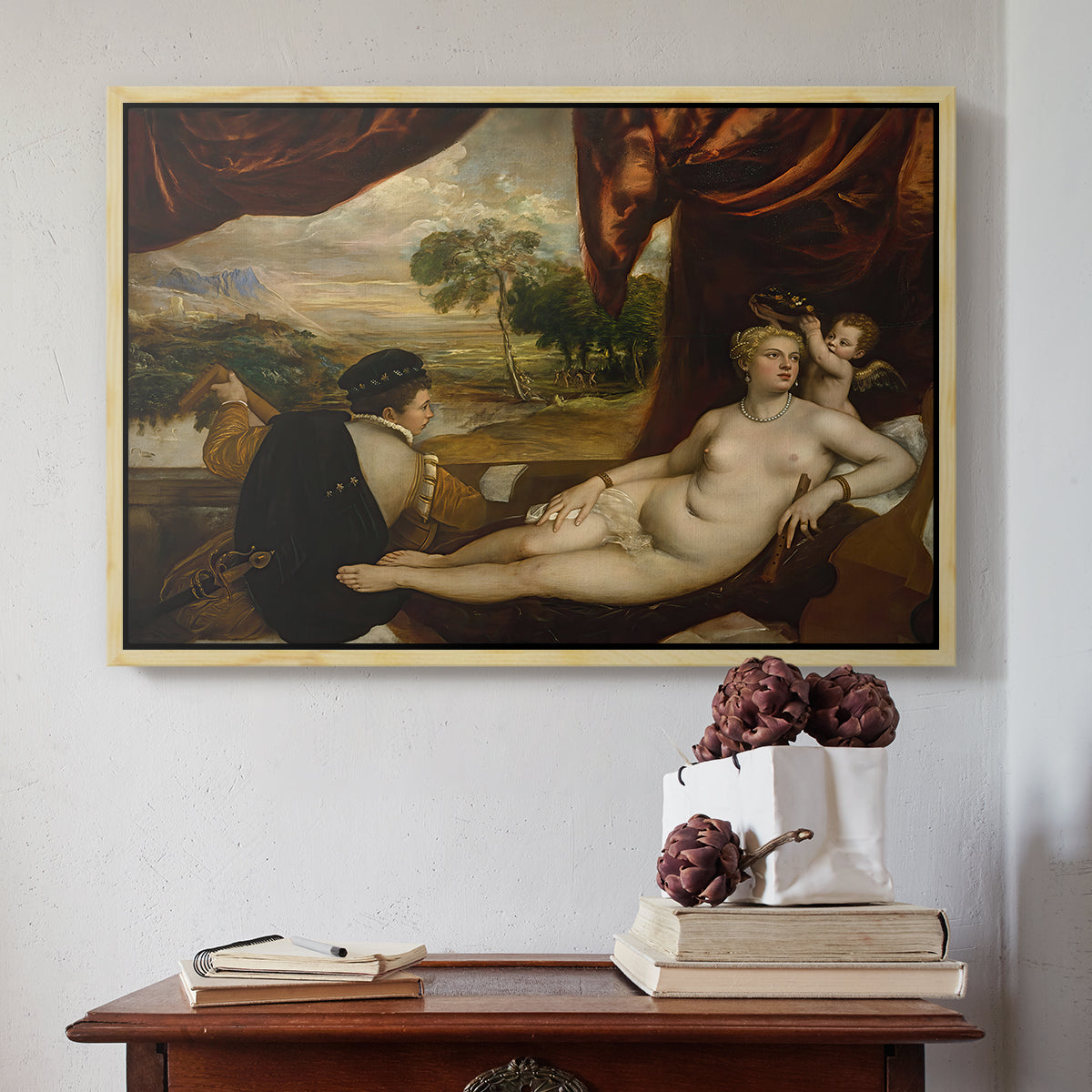 Venus and the Lute Player, c. 1565-1570 - Floater Framed Canvas Print