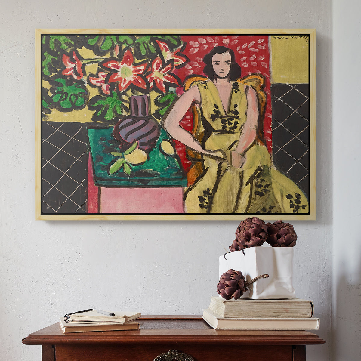 Seated Woman with a Vase of Amaryllis, 1941 - Floater Framed Canvas Print