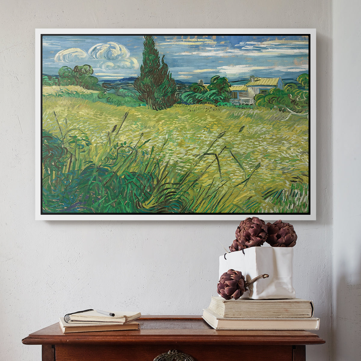 Green Wheat Field with Cypress, 1889 - Floater Framed Canvas Print