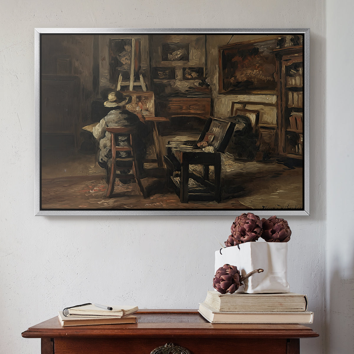 The Studio of Ferdinand De Braekeleer I, Father of the Painter, c. 1873-1885 - Floater Framed Canvas Print