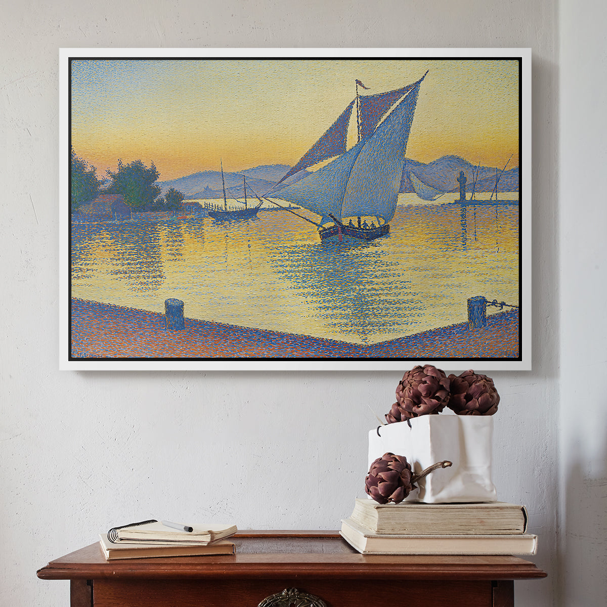 The Port at Sunset, Opus 236, Saint Tropez, 1892 - Floater Framed Canvas Print