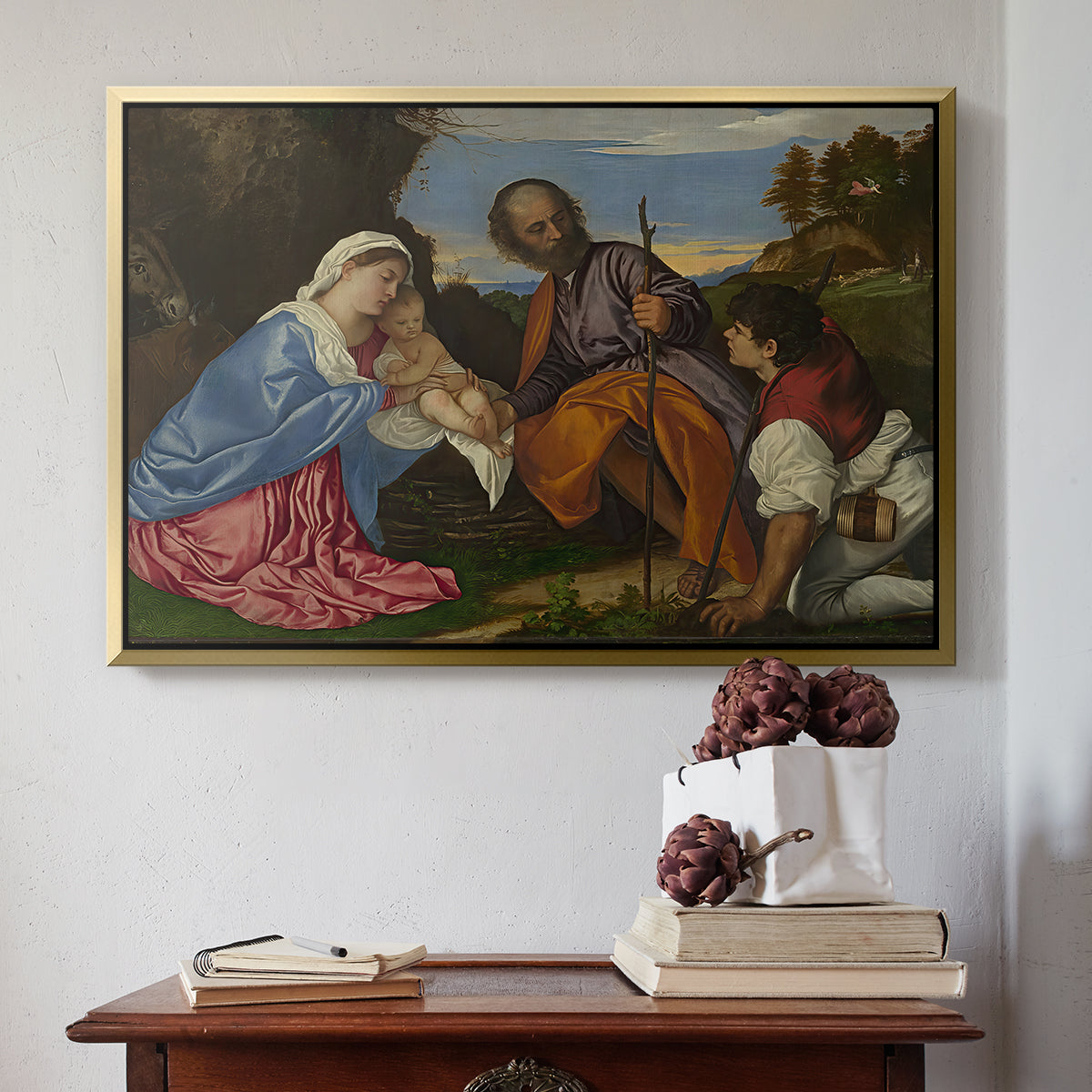 The Holy Family with a Shepherd, c. 1510 - Floater Framed Canvas Print