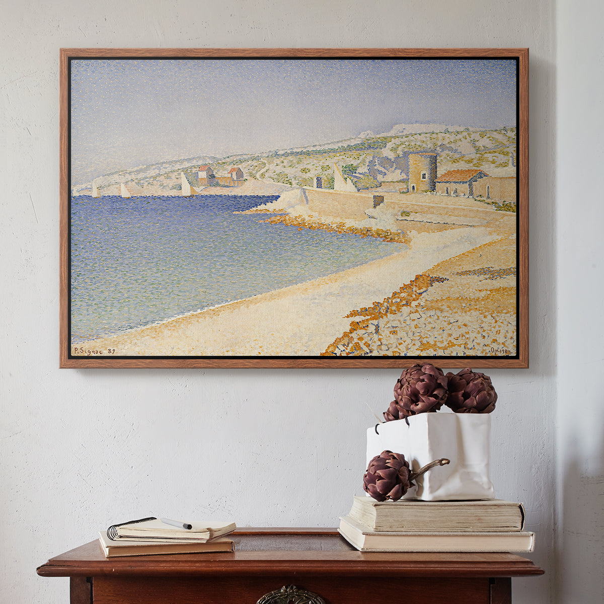 The Jetty at Cassis, Opus 198, 1889 - Floater Framed Canvas Print