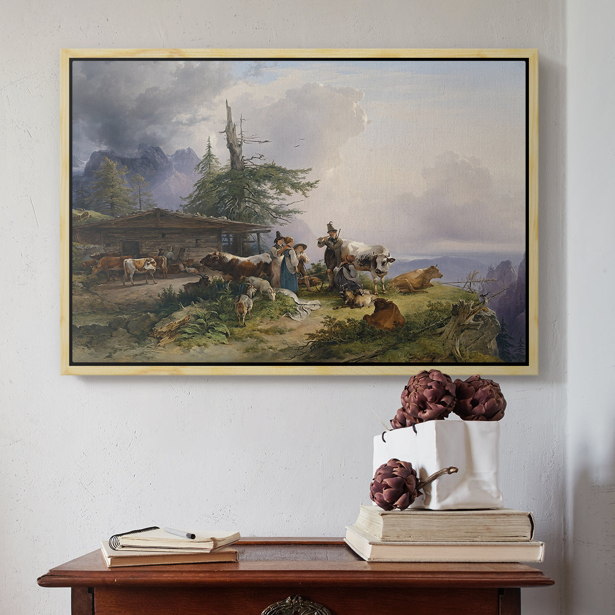 An Alpine Farm on the Untersberg, 1835 - Floater Framed Canvas Print