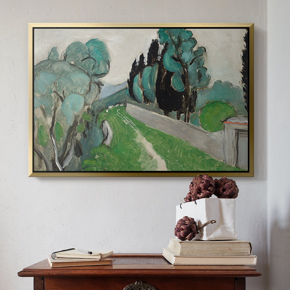 Landscape with Cypresses and Olive Trees near Nice, c. 1918 - Floater Framed Canvas Print