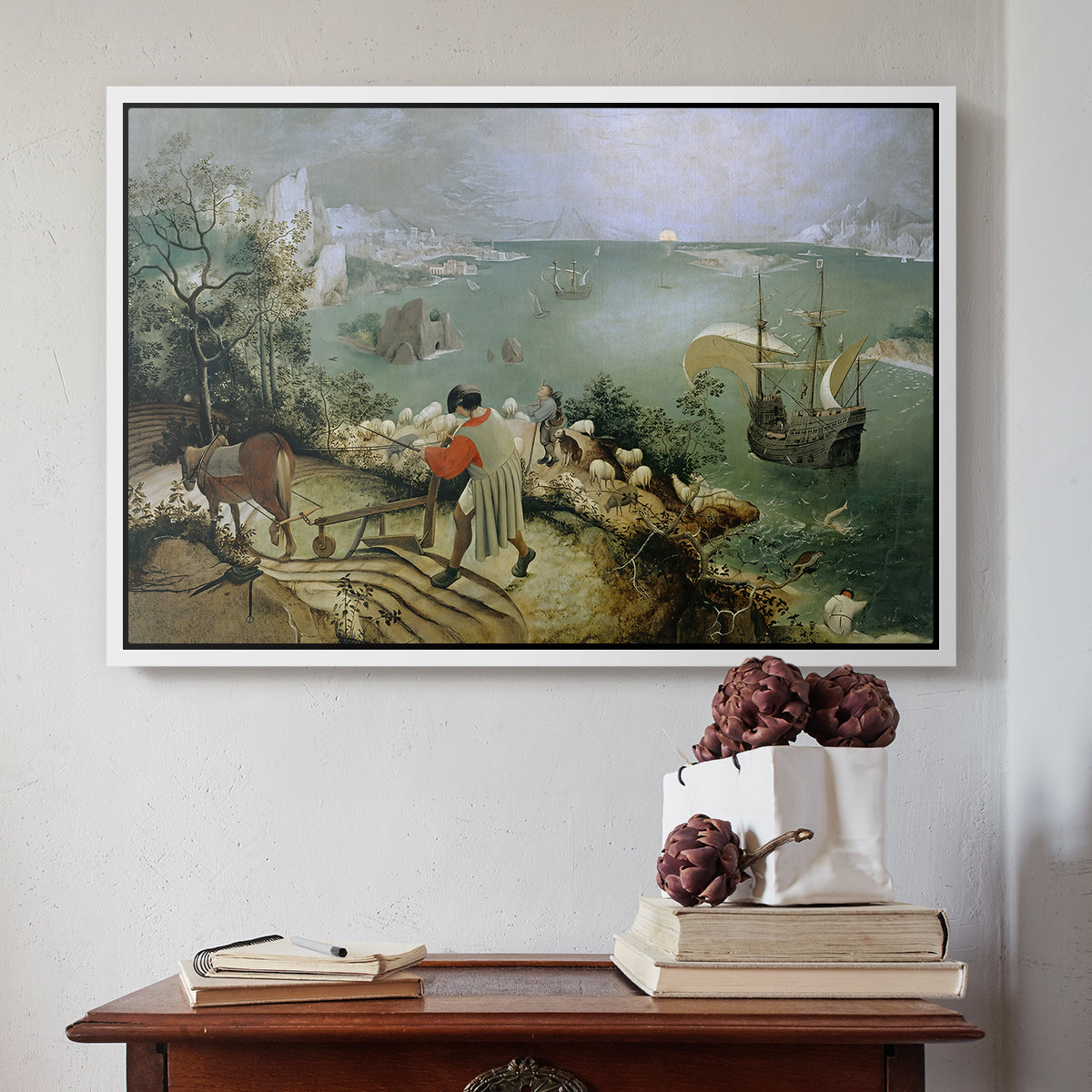 Landscape with the Fall of Icarus, c. 1560 - Floater Framed Canvas Print
