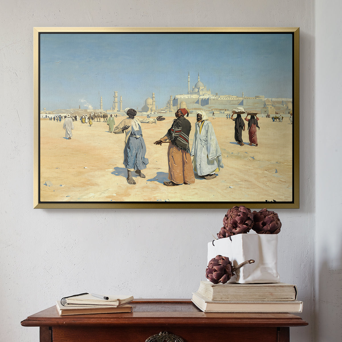 View from the Desert of Cairo with Citadel and Mamluk Tombs in the Background, c. 1889-1890 - Floater Framed Canvas Print